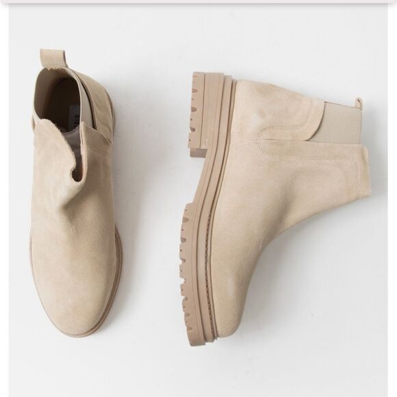 Steve Madden Moira Suede Pull On Boots With Side Stretch Light Tan Cream 10 NWOB - Picture 4 of 14